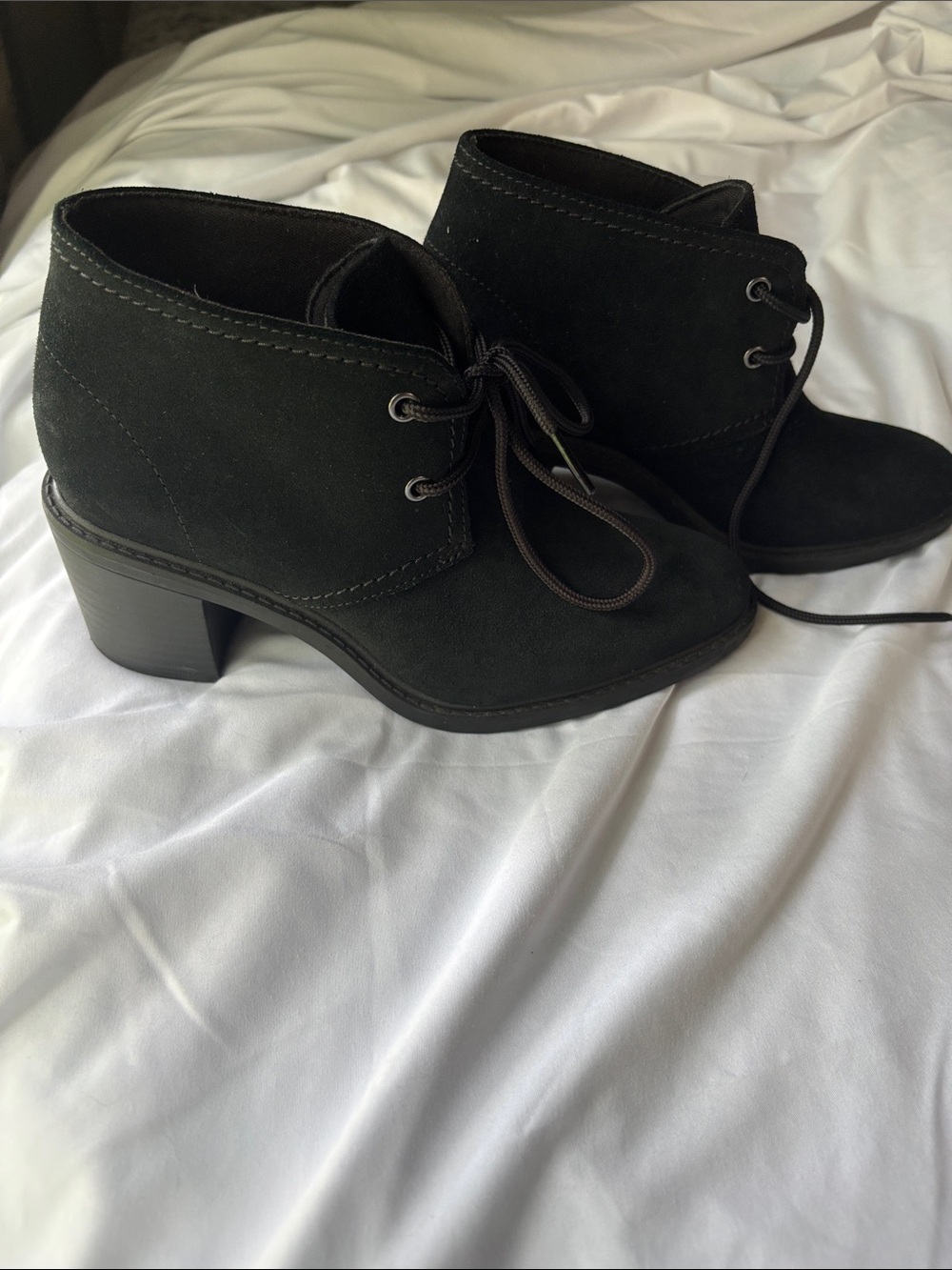 Clarks Black Suede Lace-Up Ankle Booties